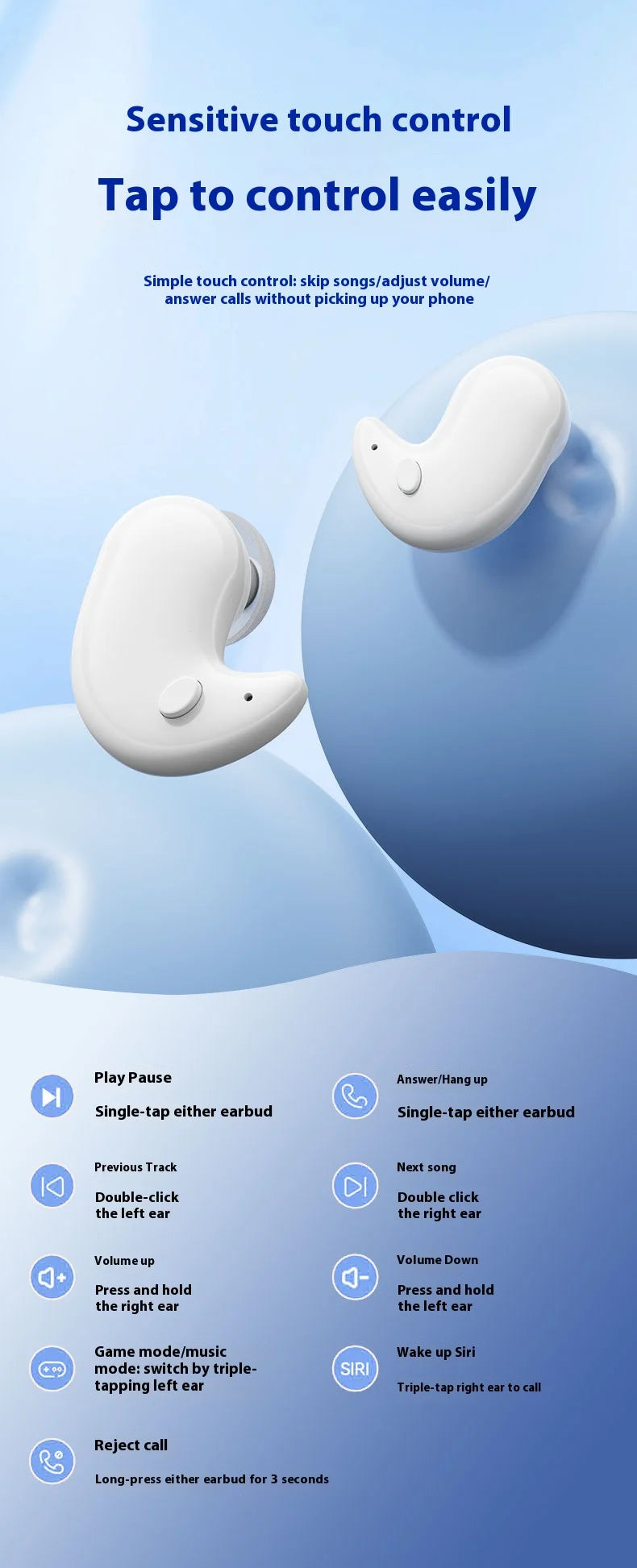 Lenovo Bluetooth Wireless Earphones Small Earbuds Sleeping Sport Invisible Headphones Bass Sound Quality Headset Sliding Cover
