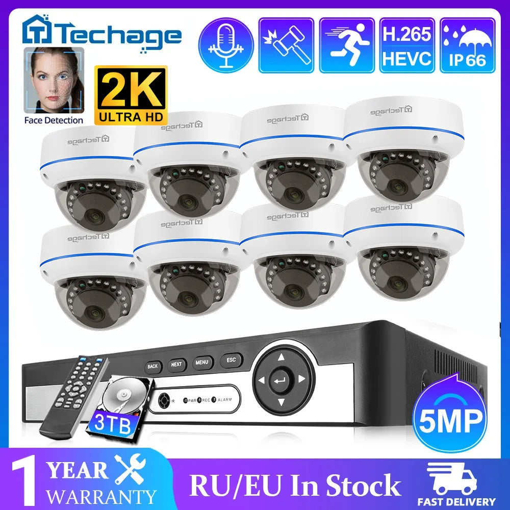 8CH 5MP POE Dome Security Camera System IP Camera Vandal-proof Indoor Home CCTV Video Record Surveillance Protection Kit