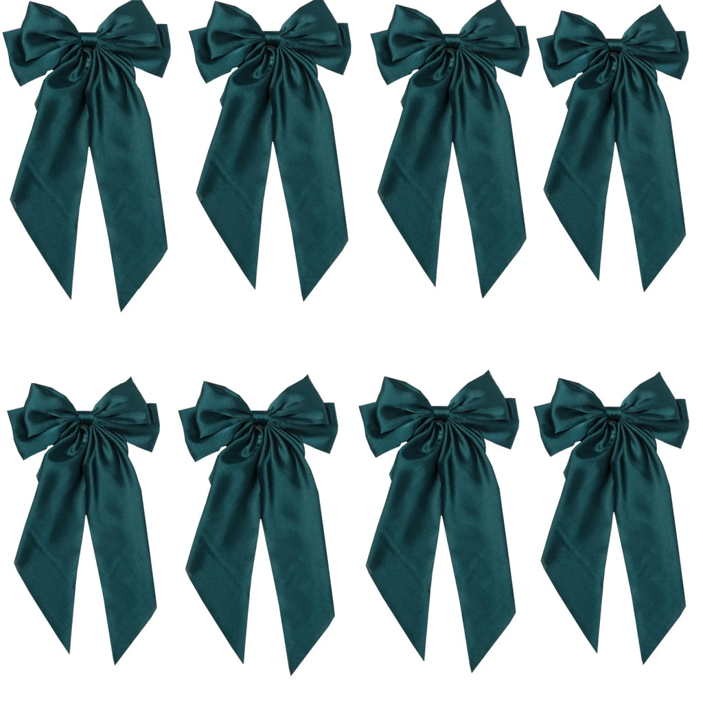 8 Ladies Satin Large White pink Red Blue Black Ribbon bow Oversized bow Long tail hair clip spring clip ponytail Hair accessorie