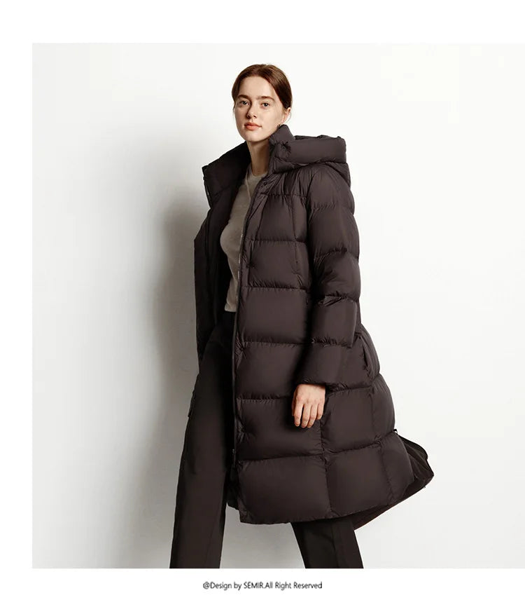 Semir Long Down Jacket Women Waterproof Hooded Coat 2025 Winter New Loose Girls' Jacket Multi-Color Thicken Windbrake Down Coat