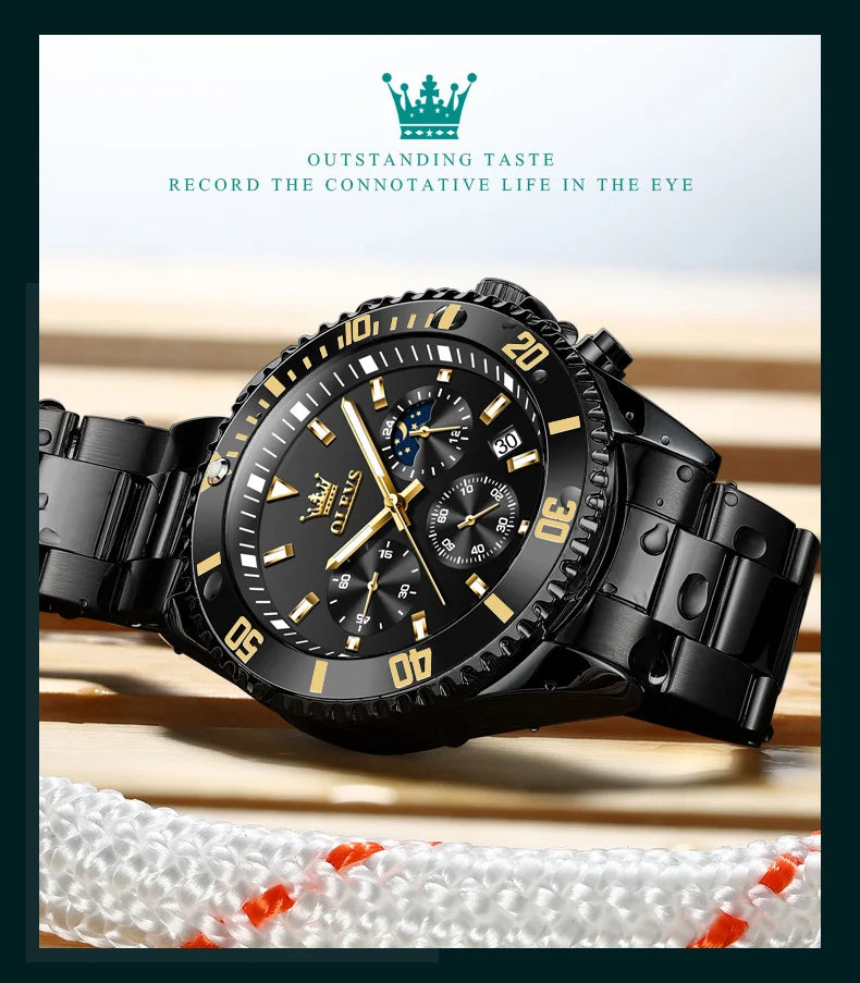 OLEVS 2870 Gold Men Watch Luxury Original Diving Series Men Watch Calendar Moon Phase Chronograph Sport Men Quartz Watch Gift