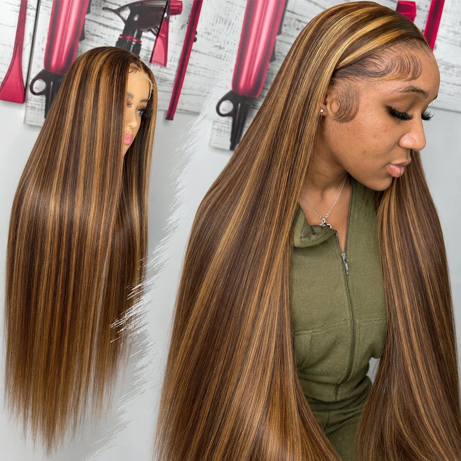 200 Density 27 Honey Blonde HD Lace Frontal Human Hair Wig 13x4 HD Transparent 30 Inch Straight Hair Lace Front Wig Pre-Plucked Pre-Trimmed Lace Frontal Wig