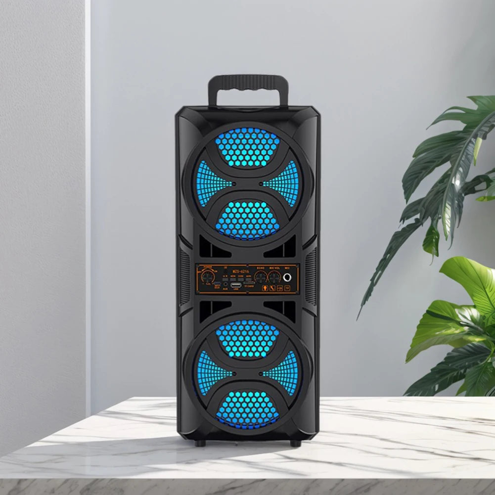 BT Speaker Loud Boombox with Double Subwoofer Deep Bass Lights Outdoor Speaker Support USB/TF/AUX/FM/BT/MIC for Home Party Gift