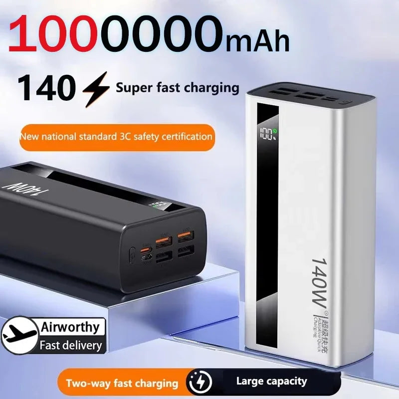 Lenovo CCC 500000mAh Power bank 140W Super Fast Charging Portable Battery Charger Ultra Capacity LED Digital Display For Xiaomi