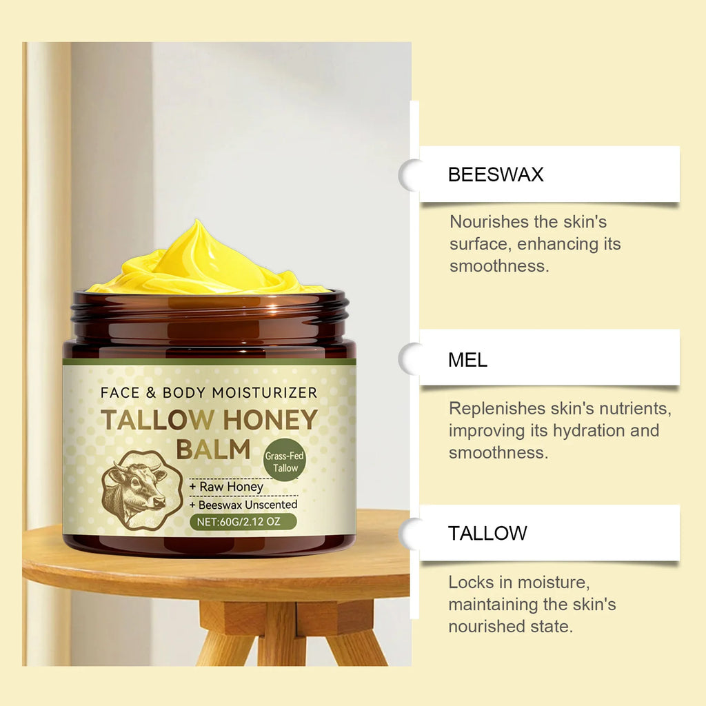 Whipped Beef Tallow Honey Balm Lock Moisture Nourish Repair Facial Skin Enhance Elasticity Soften Rough Skins Face Moisturizer