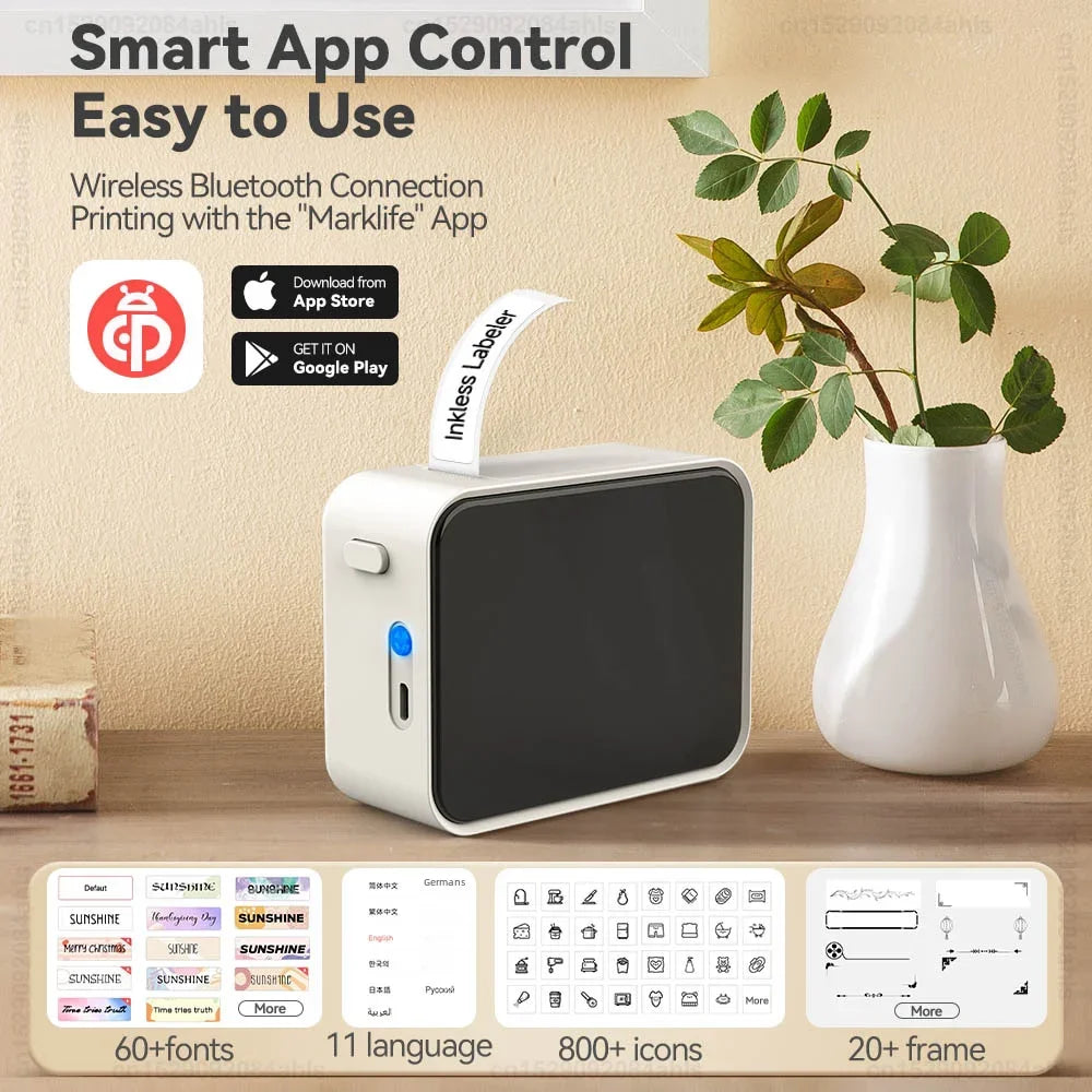 Thermal Label Printer Marklife P15 Labeling Machine Mini Printer Wireless Bluetooth Label Maker or 3PK Adhesive Label Tape