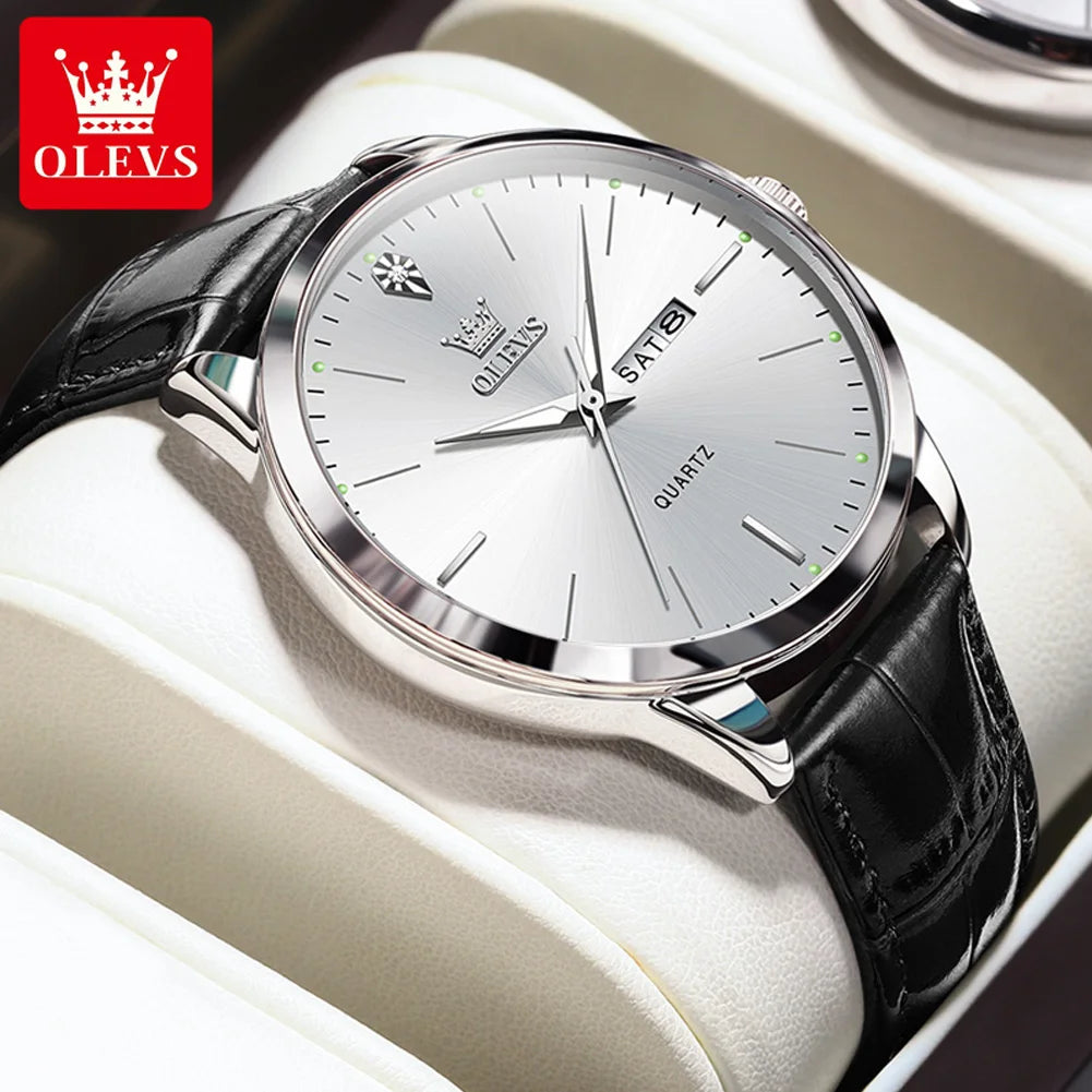 OLEVS 2935 Business Casual Men's Watch Waterproof Leather Strap Luxury Brand Date Week Temperament Trend Quartz Men's Watch