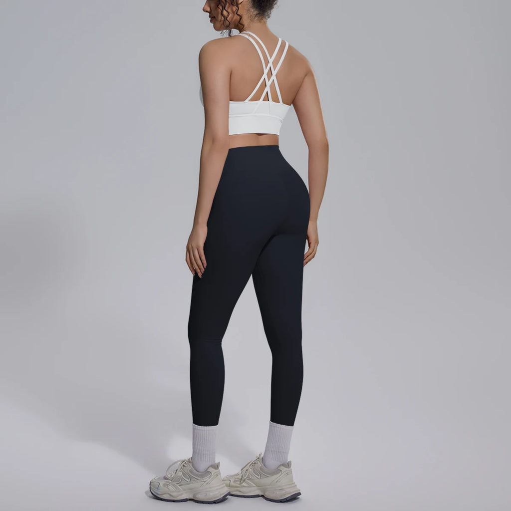 2PCS Yoga Set Summer Gym Sports Running Yoga Clothing Solid Color Cross Bra Workout Top High Waisted Quick Drying Fitness Pants