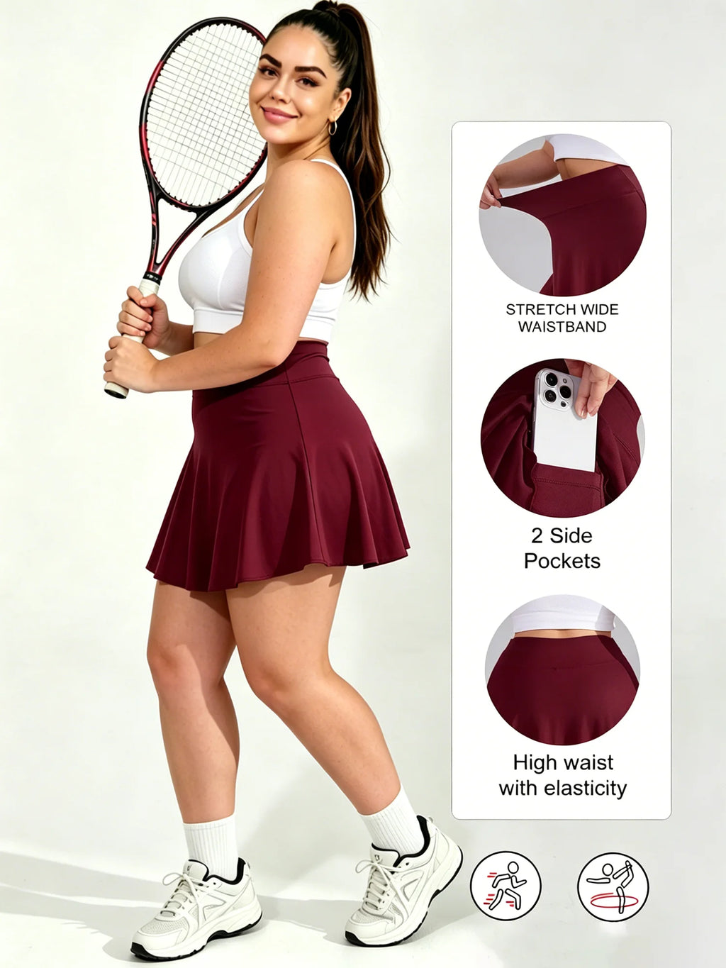 Plus Skort Womens Tennis Skirt Pleated Athletic Skirts with Pockets Shorts High Waisted Golf Skort for Workout Pickleball