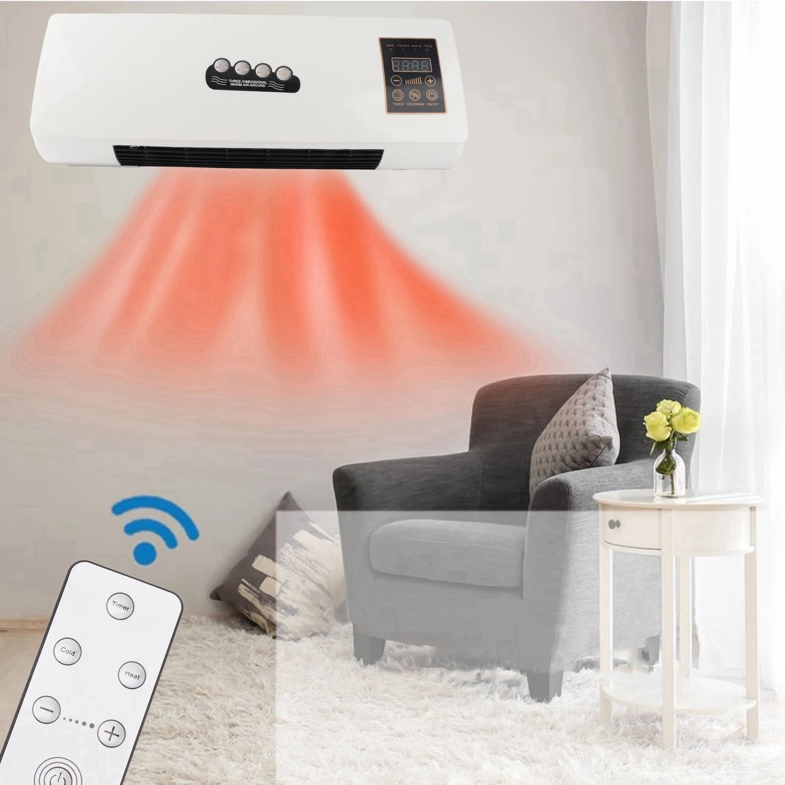 Electric Cooling and Heating Machine 2 in 1 Wall Heater and Air Conditioner Combo 2000W Power  Heating  for Bedroom
