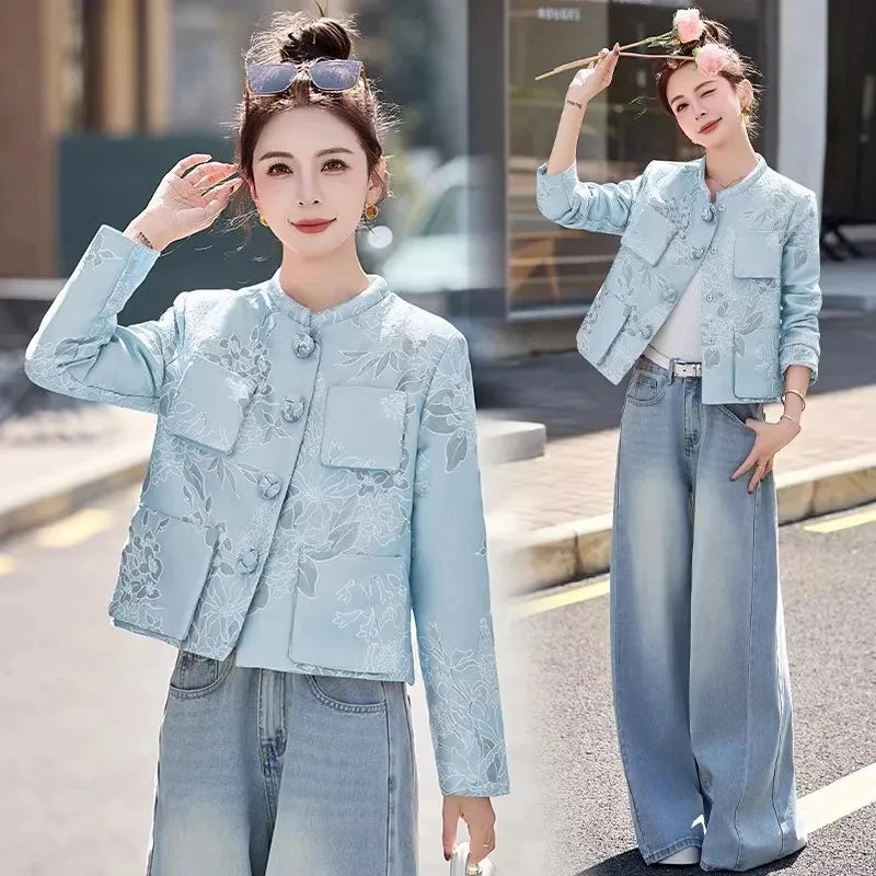 Chinese Style Jacket For Women 2025 Spring New Women Coat Small Fragrance Casual Short Jacket Top Women Embroidery Windbreaker