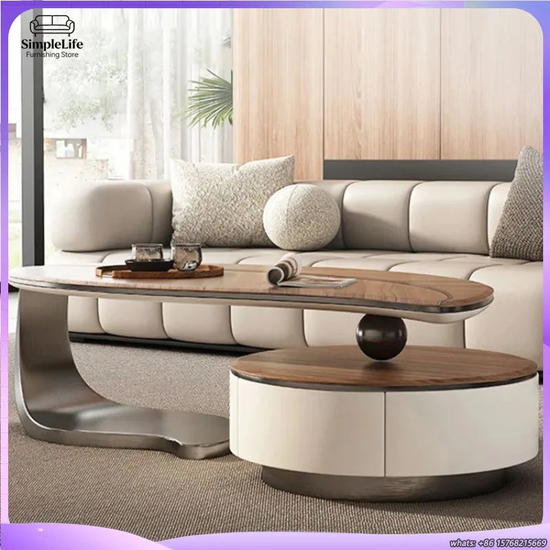 Modern Walnut Wood Coffee Table for Living Room Multifunctional Side Table Unique Leaf Shape Solid Wood Design Luxury