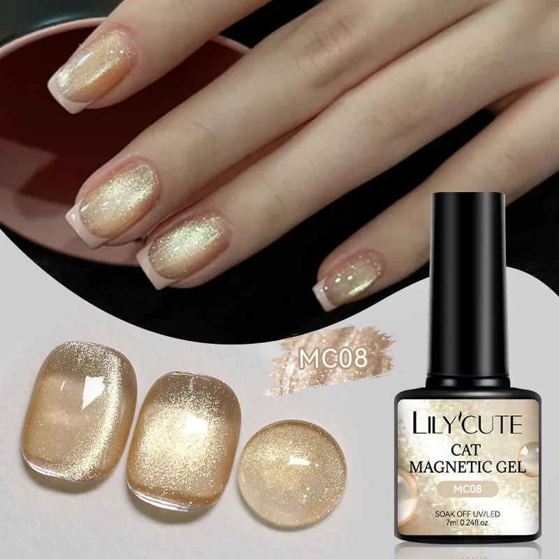 LILYCUTE 7ml Gold Coffee Cat Magnetic Gel Nail Polish Autumn Winter Nails Ultra Shine Moonlight Semi Permanent UV Gel Soak Off