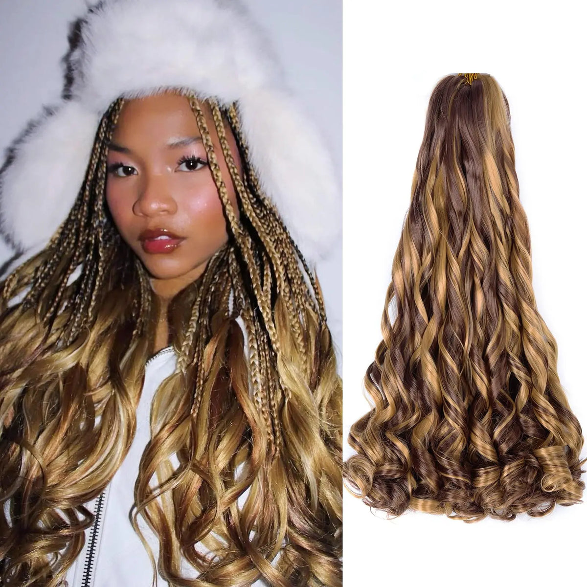 French Curl Braiding Hair 22 Inch Curly Braiding Hair Pre Stretched Bouncy Crochet Hair Loose Wavy Synthetic Hair Extensions