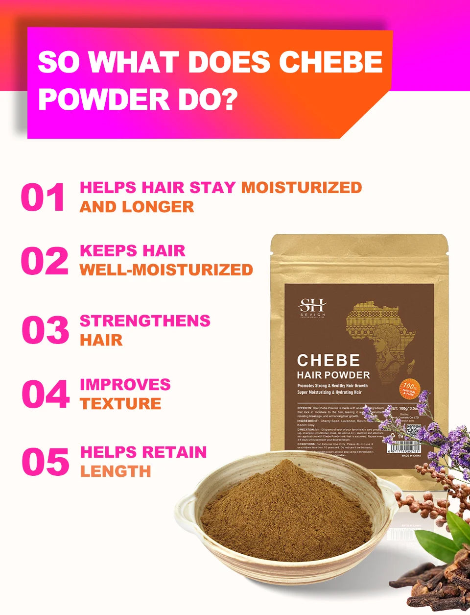 100% Chebe Powder From Chad Africa Women Traction Alopecia Treatment Oil Men Fast Hair Growth Spray Hair Loss Treatment Sevich