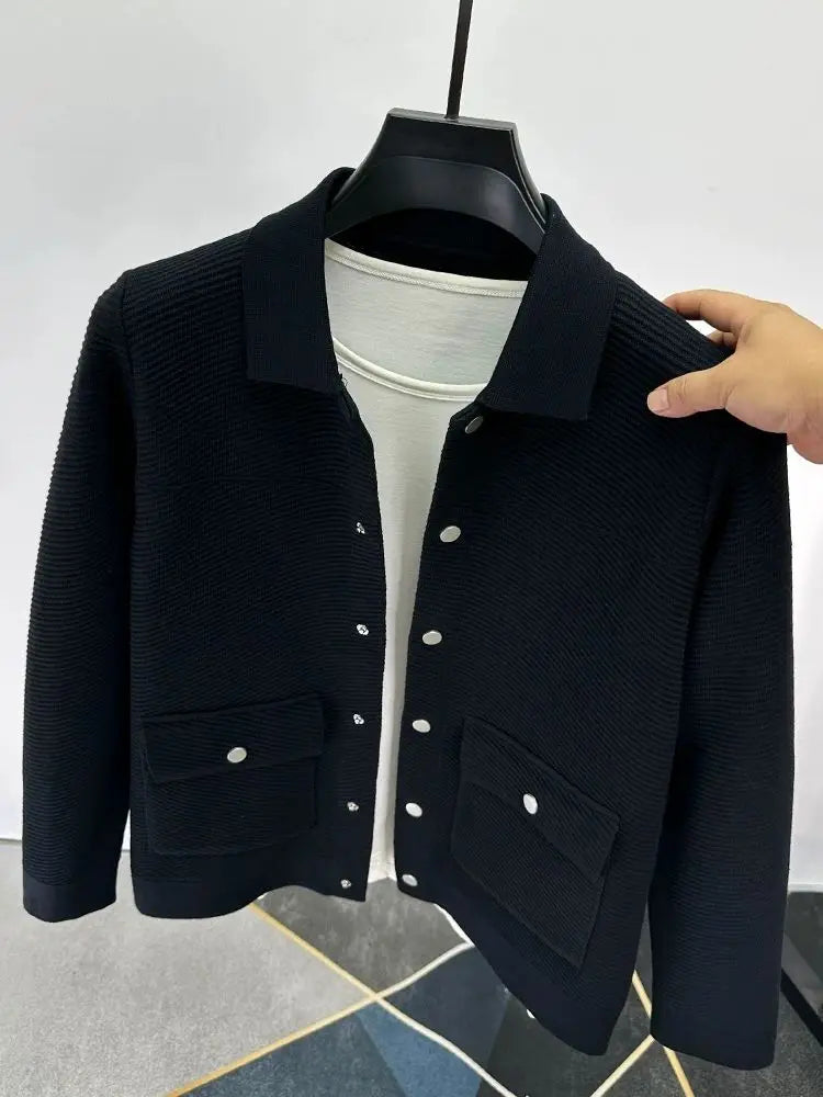 High quality luxury lapel cardigan jacket men autumn new trend Korean casual solid color single breasted knitted sweater coat