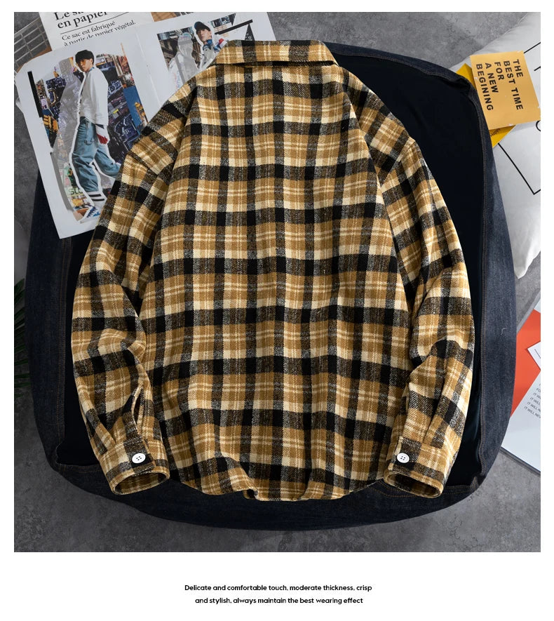 Big Size 9XL Men Flannel Plaid Shirts Long Sleeve Oversize Tops Male Loose Autumn Winter 69% Cotton Streetwear Plus Large Casual