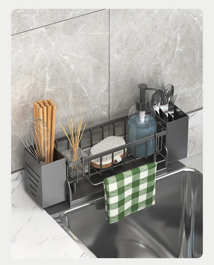 Kitchen Sink Drain Rack Organizer ABS Plastic Self-draining Sink Shelf Soap Sponge Holder Dishcloth Towel Rack Filter Basket