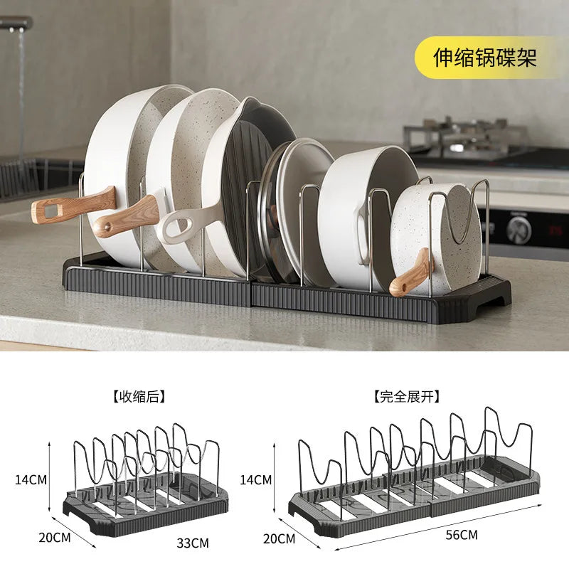 Expandable Kitchen Cabinet Pot Organizer - Adjustable Divider Rack, Multi-Use Storage Solution for Pots, Pans & Lids