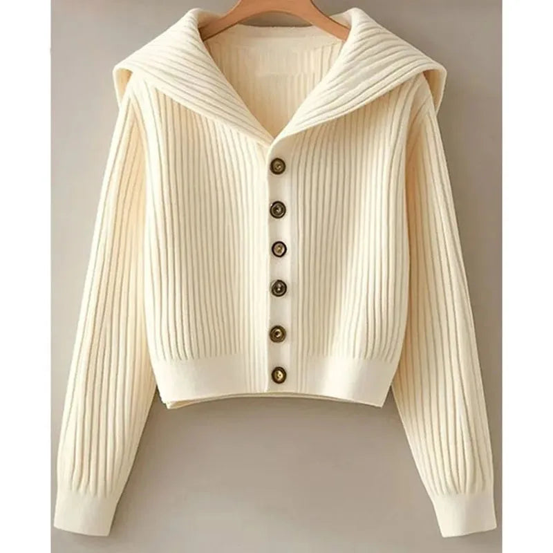 Spring Autumn Women Leisure Solid Color Knitted Retro Lady Fashion Long Sleeves Sweater Cardigan Lazy Wind Female Knitting Top