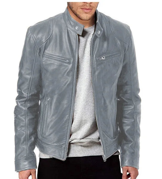 9XL Leather Men's Sports Leather Motorcycle Leather Jacket Stand Up Collar Fashionable Sports Plus Size Autumn Winter Windproof