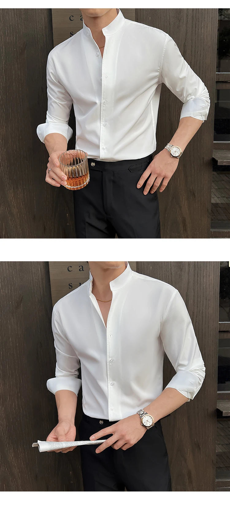 Business Dress white Shirt for Men 2026 British style Long Sleeved Solid Color Casual Elastic Slim Fit Shirt for Men's Clothing
