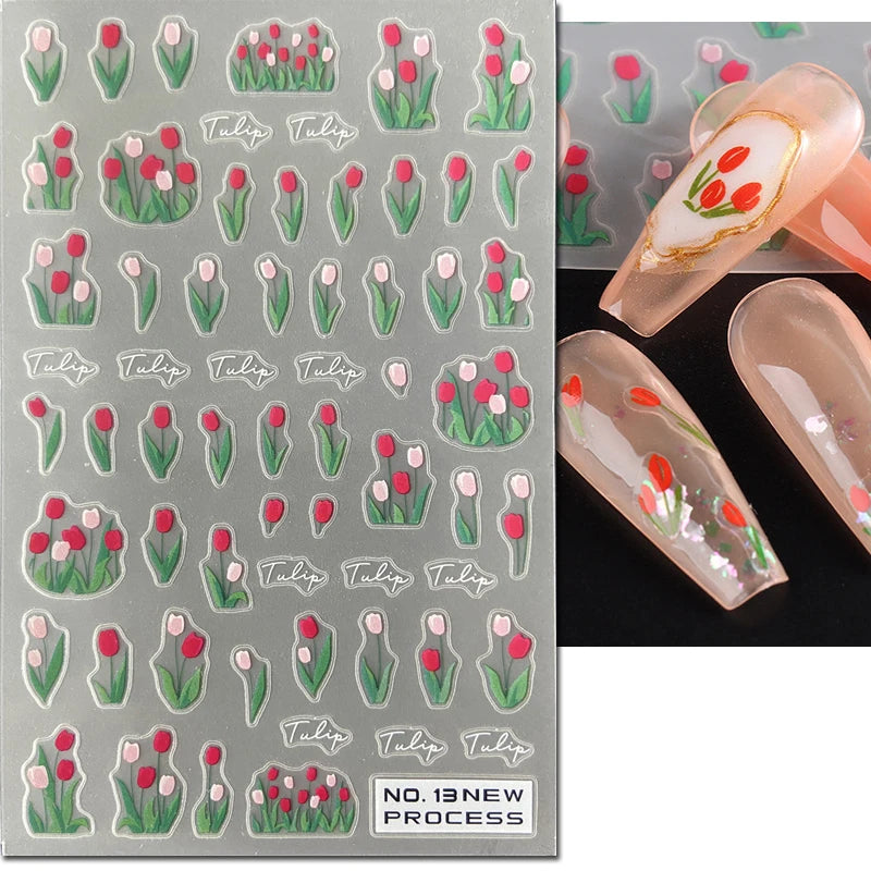 3d Nail Art Ultrathin Decals Blue Pink Blossom Florals Flowers Leaves Nail Stickers Decoration For Nail Tips Beauty