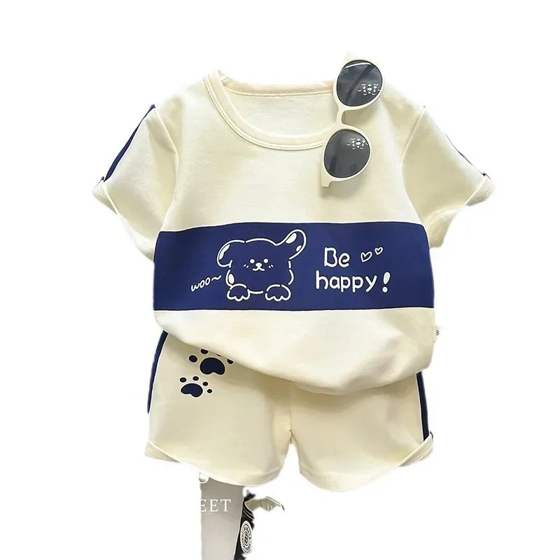 Children's Top and Bottom Clothes Set Short-sleeved Suit Striped Girls Boys T-shirt Summer Children's Clothing Loungewear Outfit