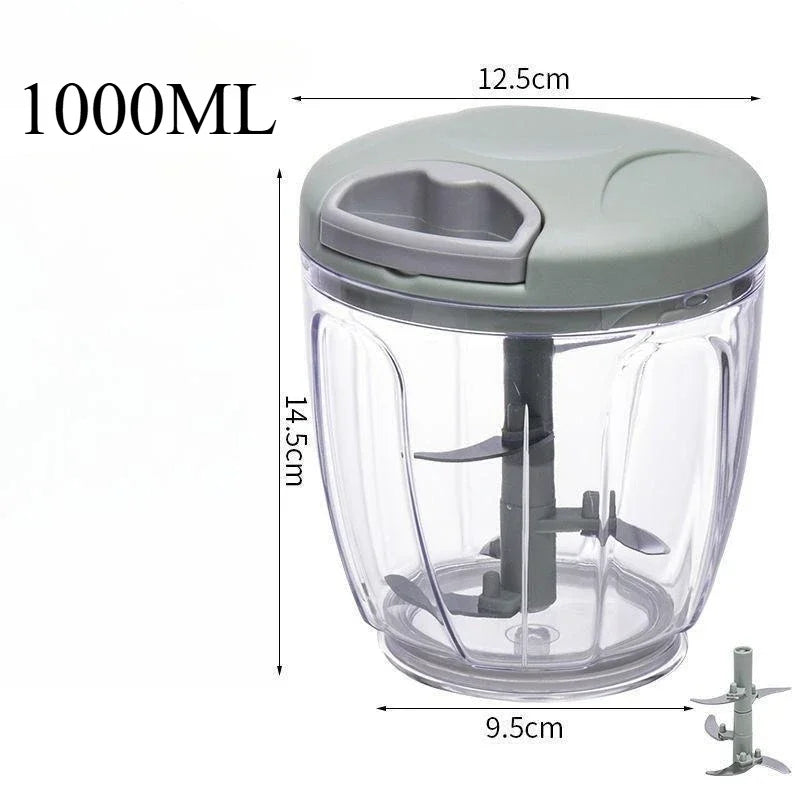 Manual Garlic Chopper & Vegetable Slicer – 500/1000 ml Fruit Crusher, Kitchen Blender & Meat Grinder