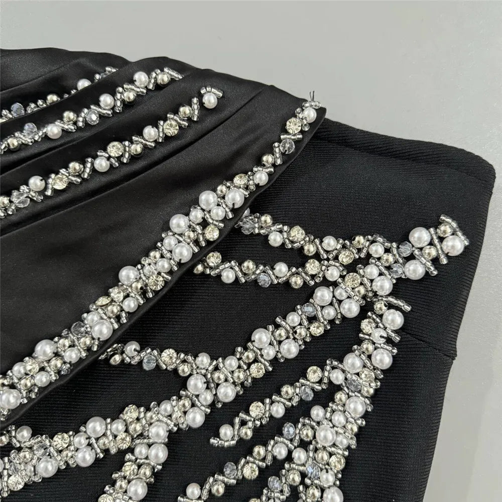Women Sexy Off Shoulder Bandage Dress Beading Patchwork Clothes Club Party Celebrity Elegant Dresses