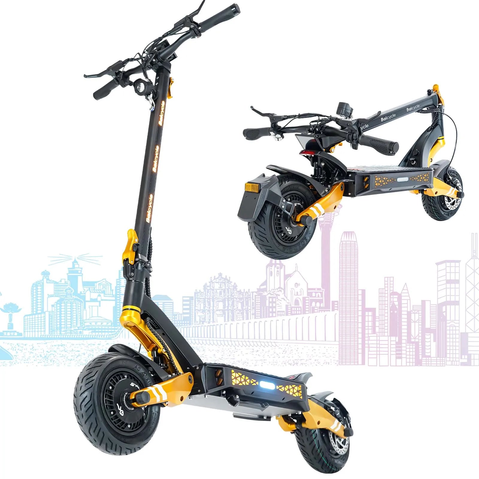 Foldable Electric Scooter for Adults, Motor 3000W*2, 50V 23Ah Battery, Long Range 50-70 Miles, 10" Off-Road Tires, High Power Commuter Scooter