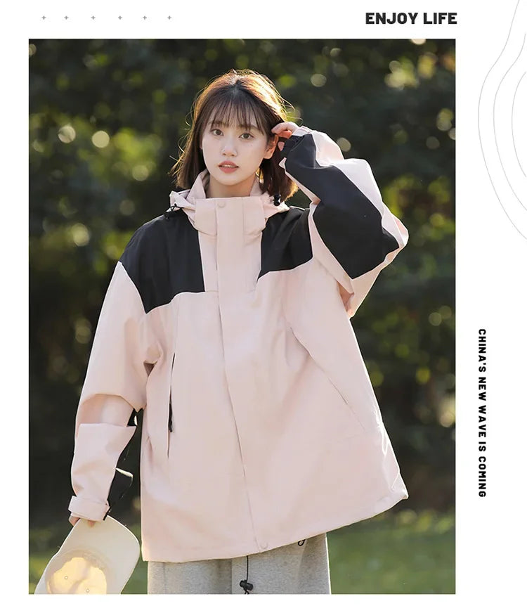 Women Outdoor Waterproof Cycling Jackets Autumn Winter Multi-Pocket Workwear Climbing Clothes Lightweight Loose Windbreaker Coat