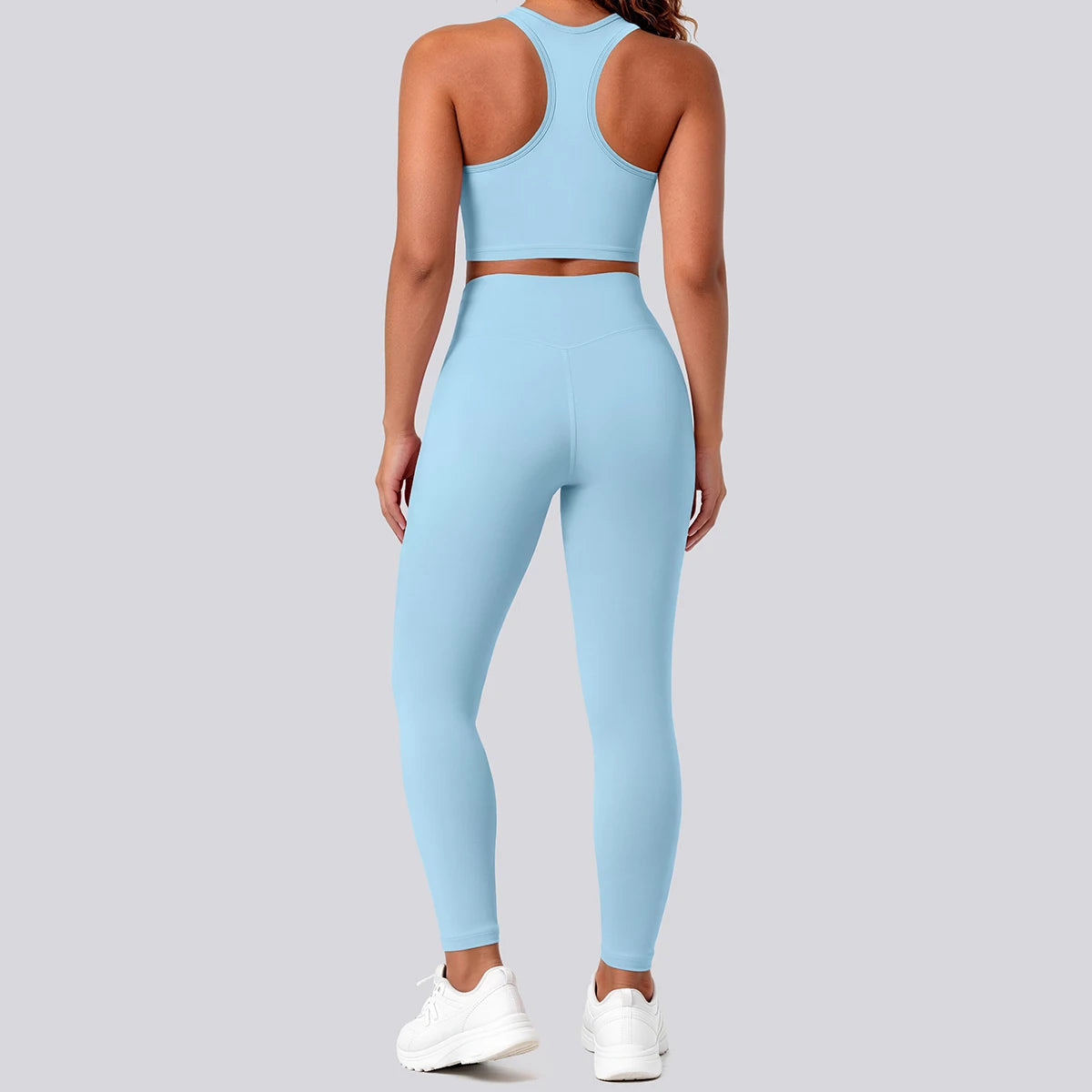 2PCS Solid Color Yoga Set for Woman's Gather Beautiful Back I-shaped Vest Shock-absorbing Running Yoga Tank Top Push Up Pants