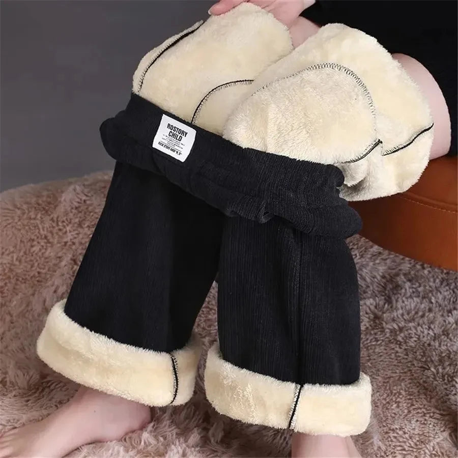 Youthful Woman Clothes Thick Winter Fleece Casual Sport Baggy Sweatpants Women's Pants HighWaist Lamb Fluff Straight Pantalones