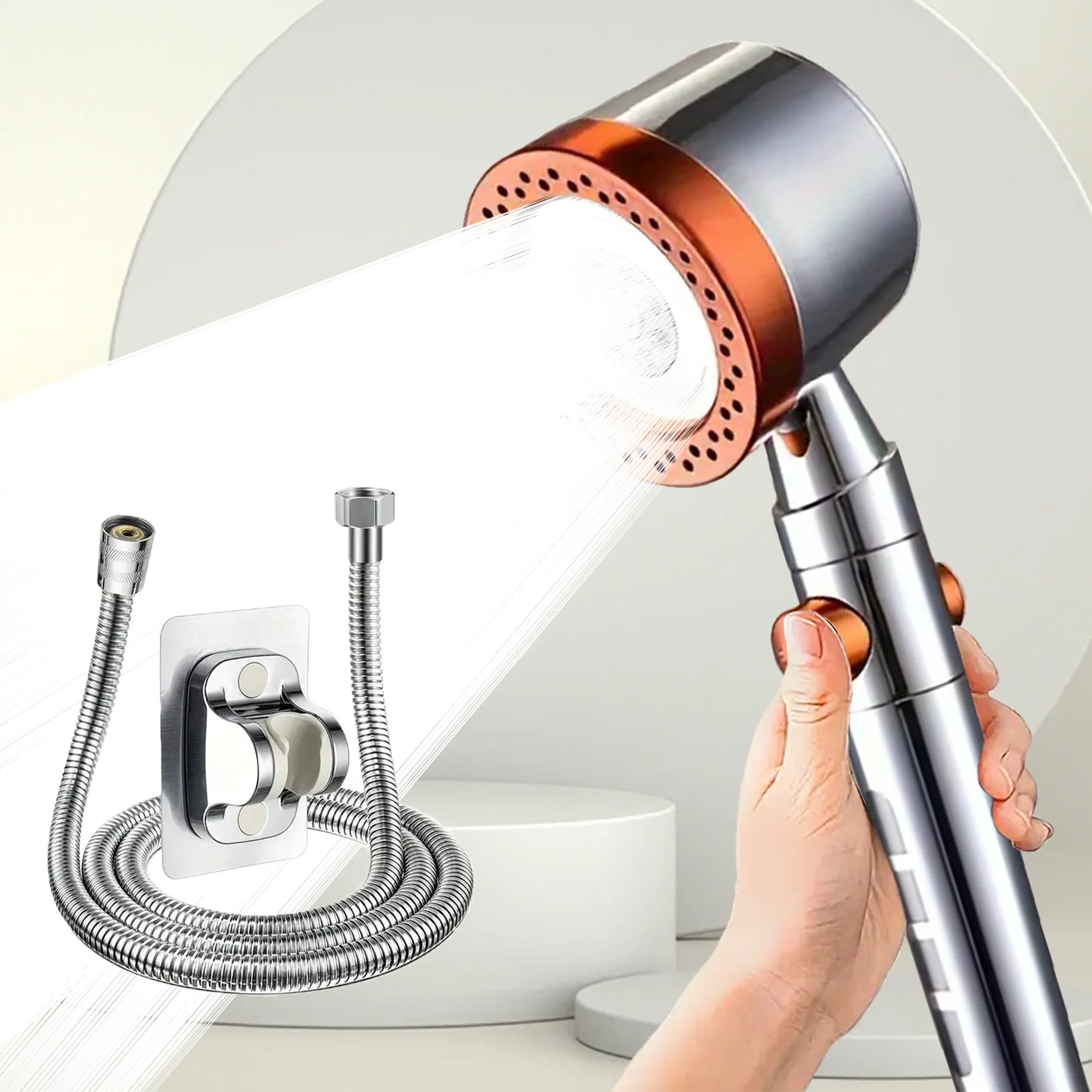 New High Pressure Water Saving Filter Shower Head 5 Modes Handheld Shower Head One Button Stop Bathroom Accessories Set