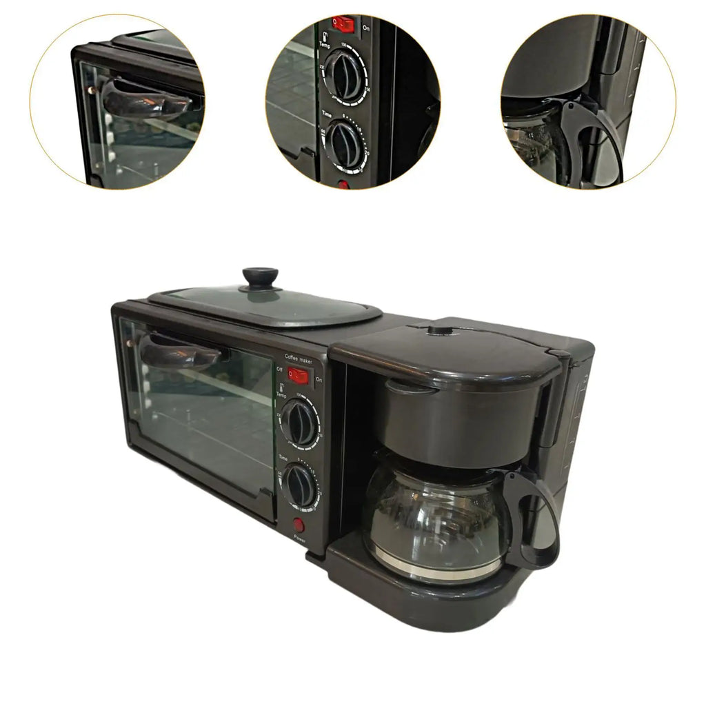 3 in 1 Breakfast Machine Non Stick Griddle Toasters Oven Portable with Coffee Machine Toasters Oven for Sandwich Egg Sausages