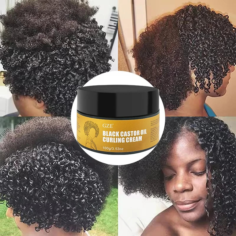 GZE Black Castor Oil Curl Defining Cream Non-stick Hydrates & Eliminates Frizz, Hair-Smoothing Anti-Frizz Cream to Define
