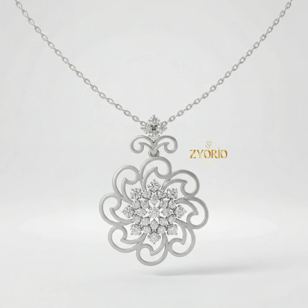 Rose Gold Floral Lab Grown Diamond Pendant Sterling Silver Elegant Sustainable Modern Luxury Women's Jewelry