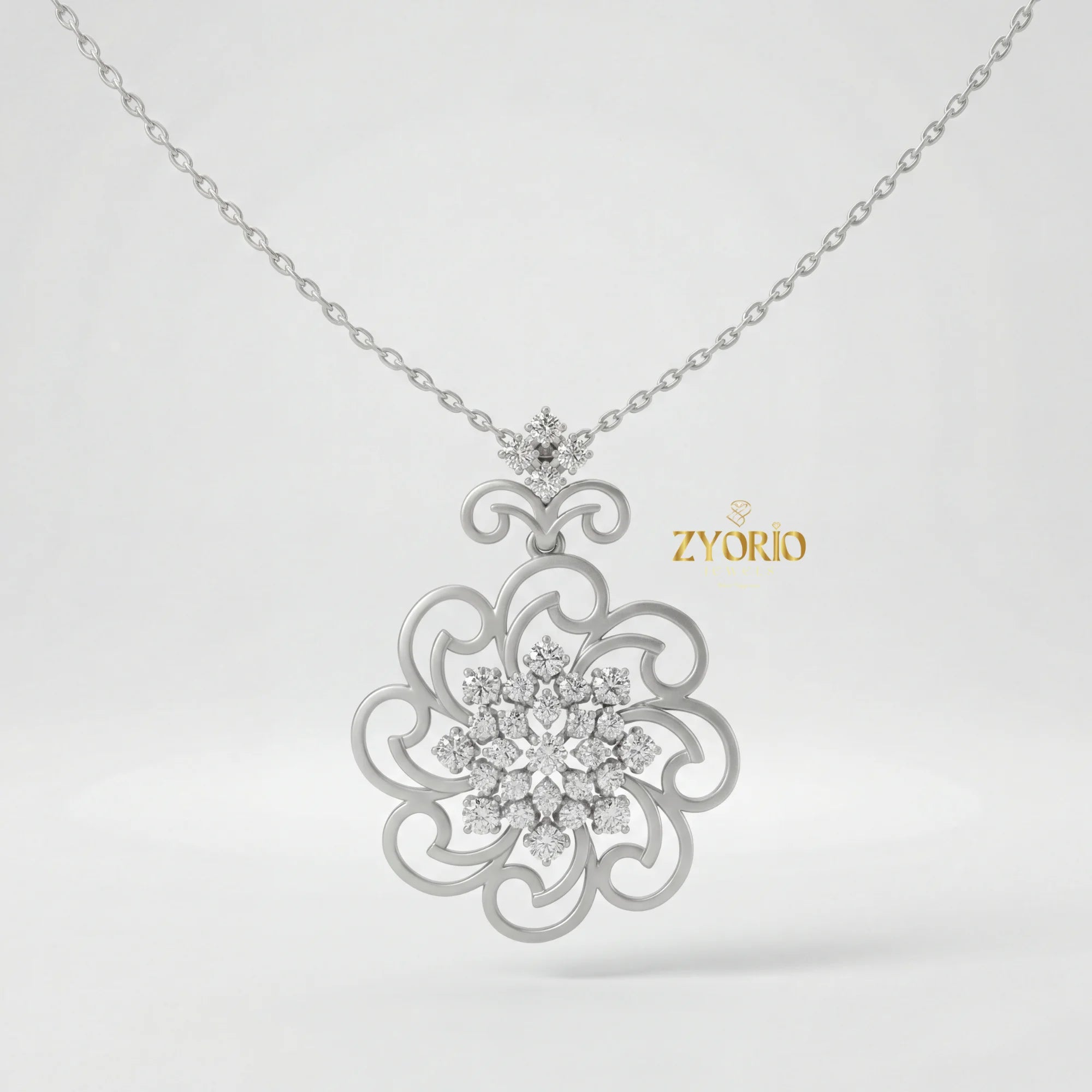 Rose Gold Floral Lab Grown Diamond Pendant Sterling Silver Elegant Sustainable Modern Luxury Women's Jewelry