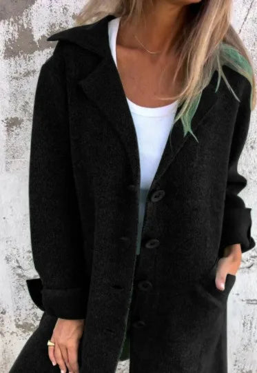 2025 New Autumn Winter Women's Clothes Trench Casual Solid Long Sleeve Outerwears Vintage Lapel Mid Length Coats Suit Jackets