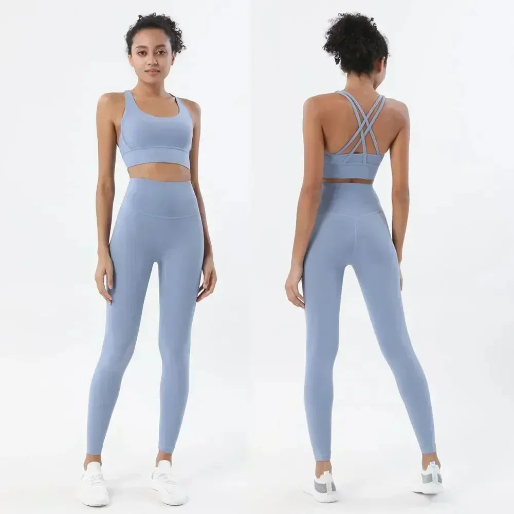 Women's 2 Piece Sports Set - High Waist Booty-Lifting Leggings with Back Pocket & Sports Bra Yoga/Gym/Running Workout Outfit