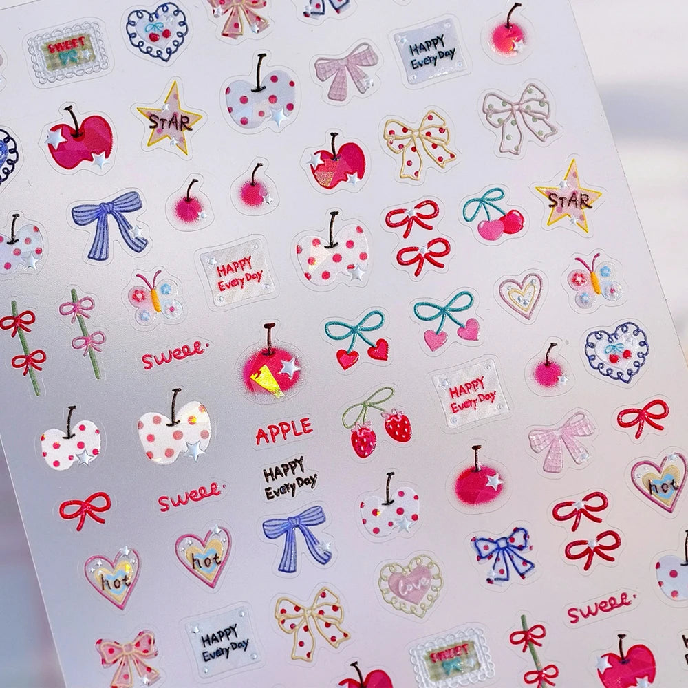 Sweet Summer Delicious Watermelon Ice Cream 5D Nail Art Sticker Elegant Bowknot Cool Ice Square Jelly Nail Decals for Manicure
