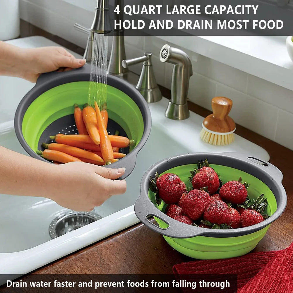 Silicone Vegetable and Fruit Cleaning and Drainage Basket  Cleaning Basket 1PCS Folding Water Filter Net Kitchen Gadgets