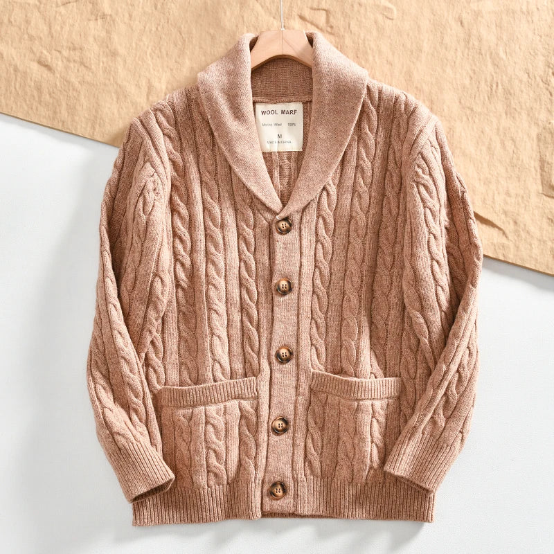 100% Wool Men's Scandinavian Style Shawl Collar Cardigan Nordic Knit Sweater Jacket for Autumn/Winter