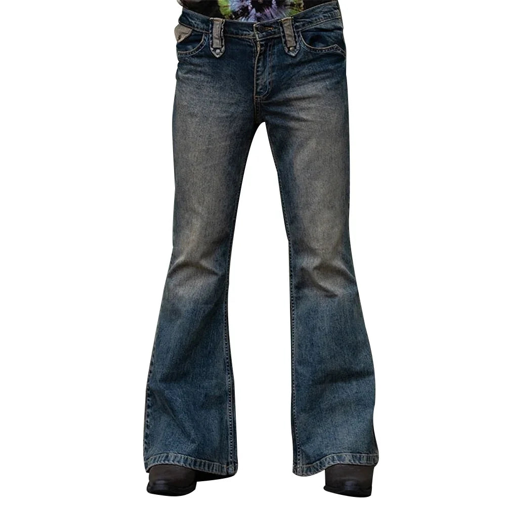 Vintage Men's Big Flared Jeans Male Youth Four Seasons Casual Deep Blue Denim Pants 2023 Fashion High Waist Trousers Streetwear