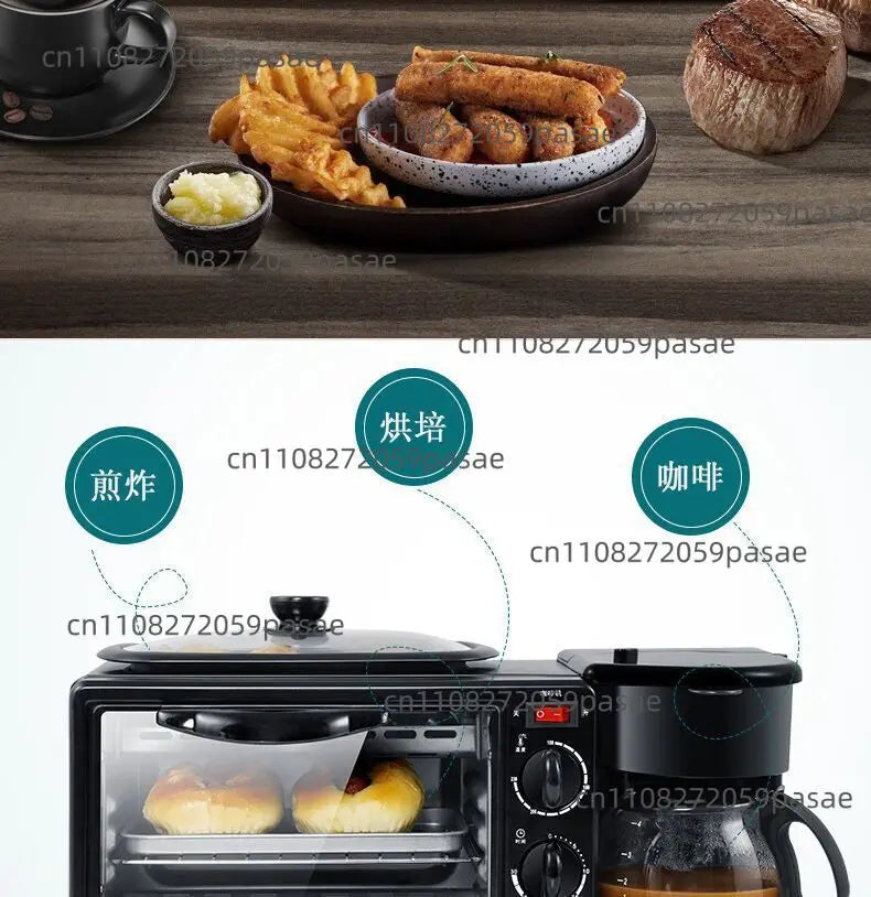 Three-in-one Breakfast Machine, Household Multi-functional Electric Oven, Coffee Machine, Grilling and Frying in One