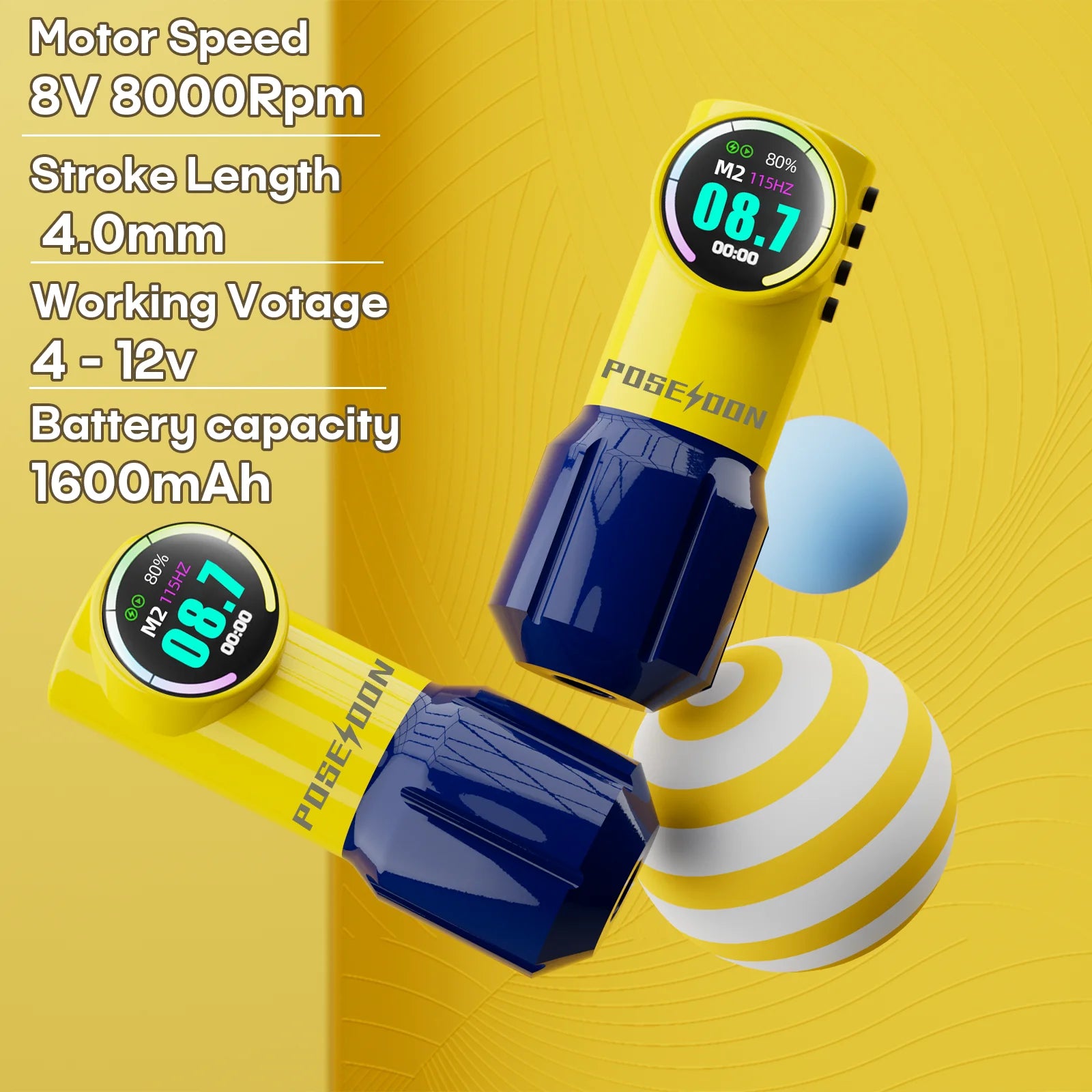 POSEIDON Cute Yellow Tattoo Machine Yellow Wirless Tattoo Pen With Powerful Custom Motor For Professional Tattoo Artist