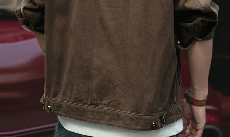 Men's Denim Jacket Vintage Brown Male Jean Coats Cargo Designer Washed Clothing Winter 2025 Korean Style Elatic Original Cowboy