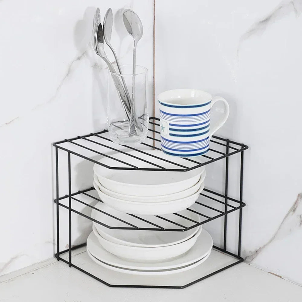 Kitchen Seasoning Corner Rack Pot Dish Food Sundries Organizer Rack Non Punching Portable Storage Table Kitchen Bathroom Holder