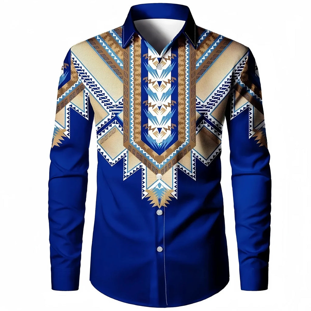 Fashion New Ethnic Style 3D Printed Men's Long Sleeve Shirt Spring And Autumn Casual Breathable Lapel Button Shirt Daily Clothes